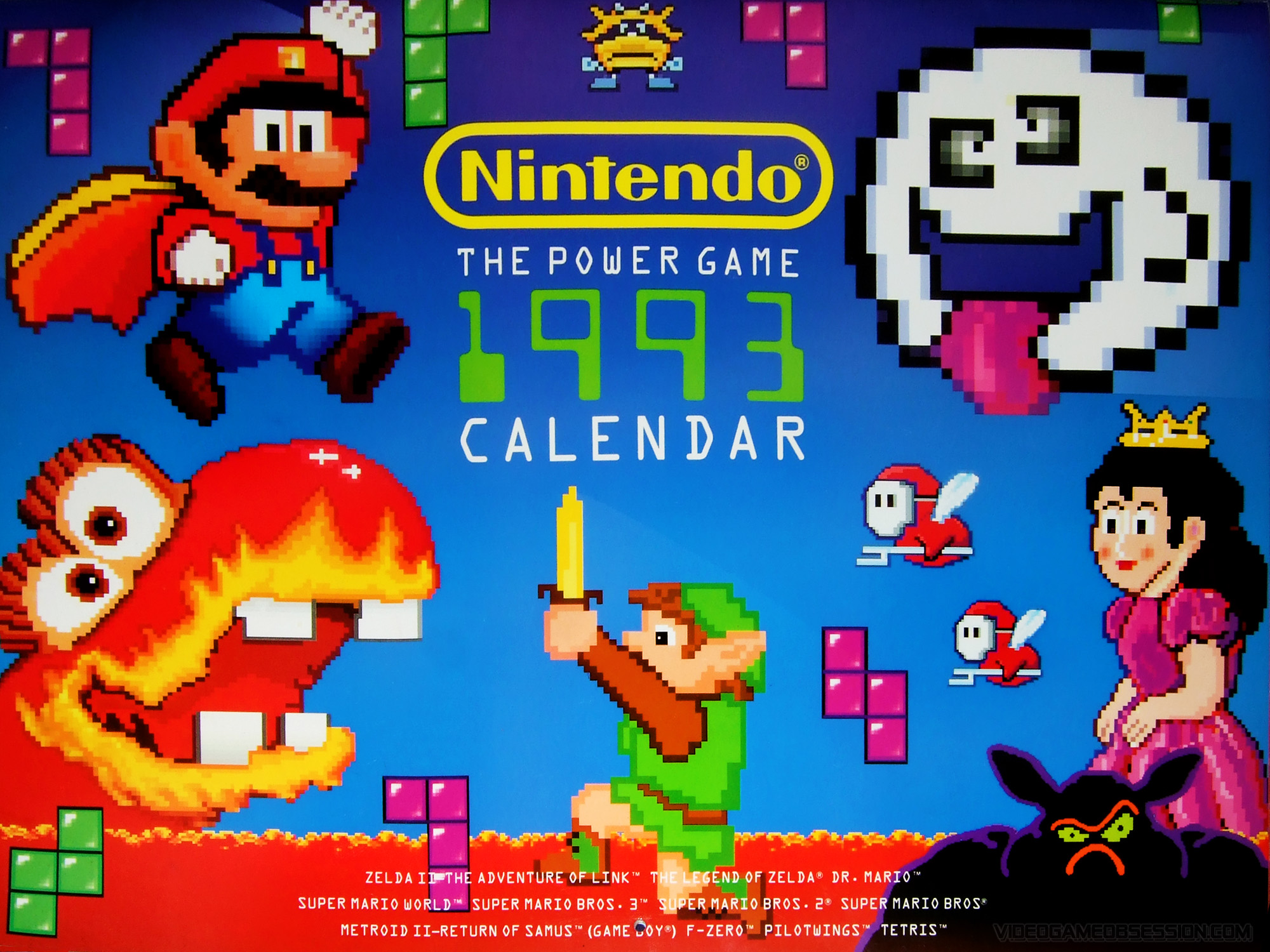 Nintendo The Power Game Calendar 1993 Video Game Obsession (c) 1996